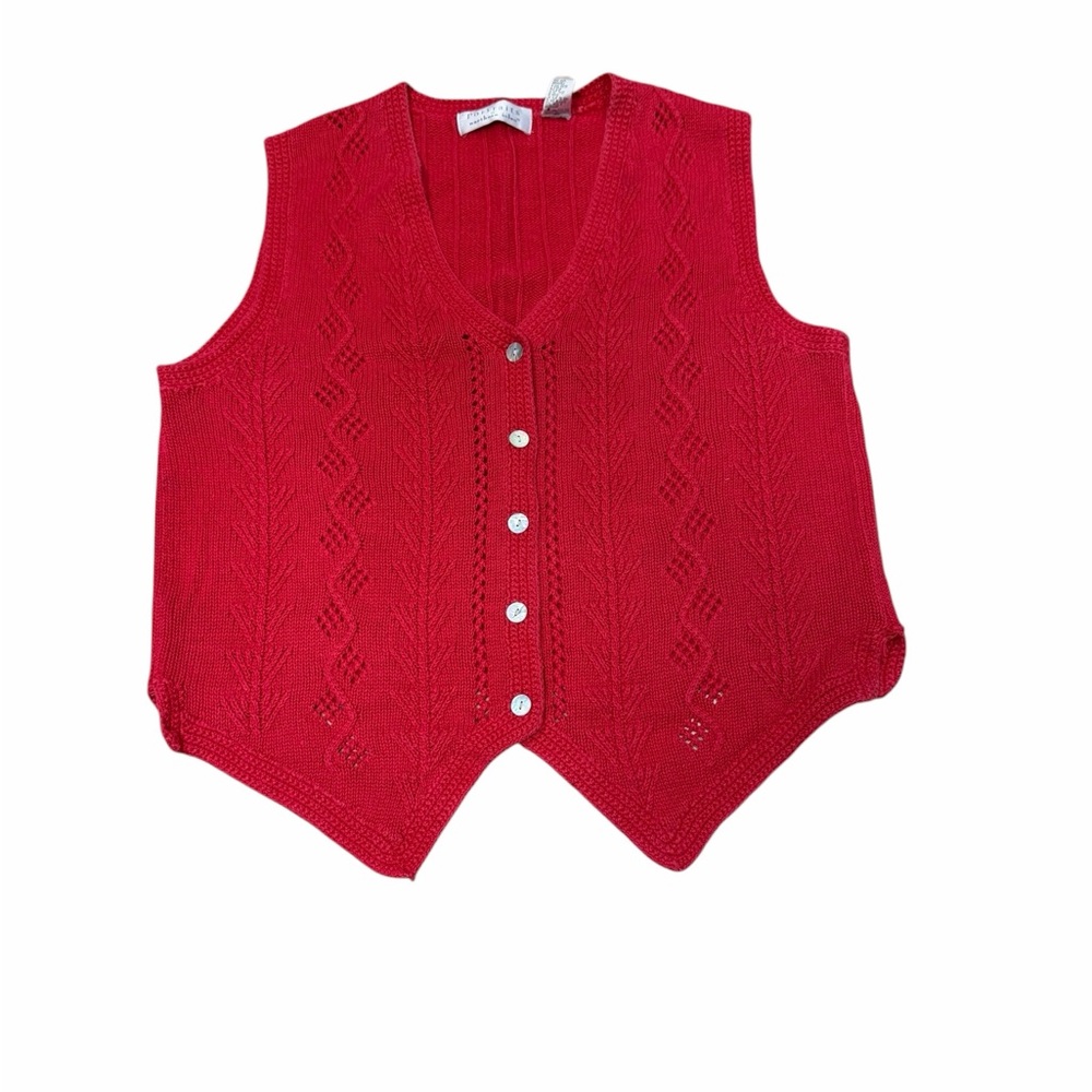 Vintage-Inspired Red Knit V-Neck Button Sweater Vest